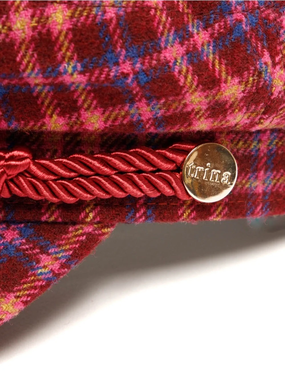 Trina Turk “Taylor” pink/wine plaid Newsboy/Messenger Hat - NWT